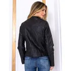 Jaqueta Feminina Slim Couro Pu Detalhe Dourado Blusa De Frio