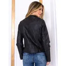 Jaqueta Feminina Slim Couro Pu Detalhe Dourado Blusa De Frio